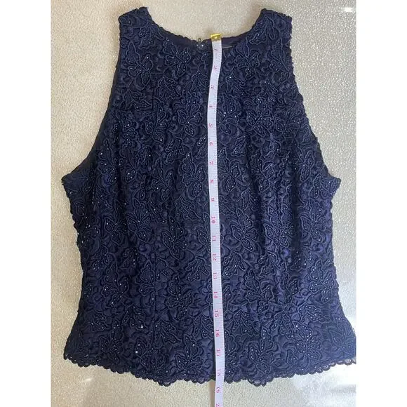 Carmen Marc Valvo Navy Lace Beaded Sleeveless Top – Size 4 - Picture 9 of 9